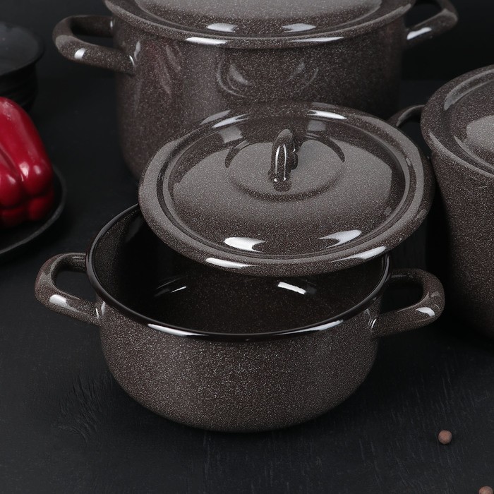 Набор кастрюль «Гранит», 3 предмета: 1,5 л, 3 л, 4,5 л, индукция, цвет коричневый