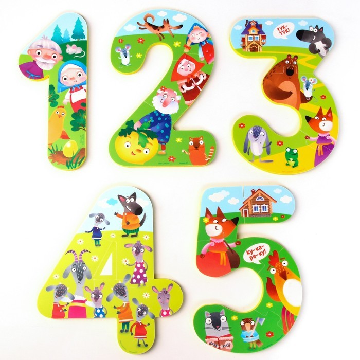 Макси-пазлы (головоломка) для игры в ванной «Учимся считать: Сказки», 5 пазлов, 16 деталей