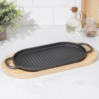 Сковорода «Гриль», 37×16 см, с ручками, на деревянной подставке