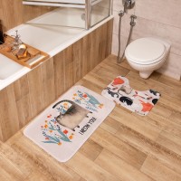 Набор ковриков для ванной Этель «Котики», 2 шт., 80×50 см, 50×40 см, велюр