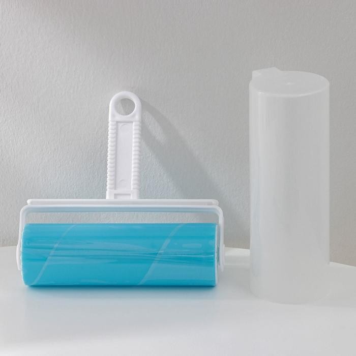 Ролик для чистки одежды в футляре, 18×17.5×6 см, пластик, силикон, голубой
