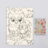 Аппликация стразами «Совушки на ветке» 14.8х21 см