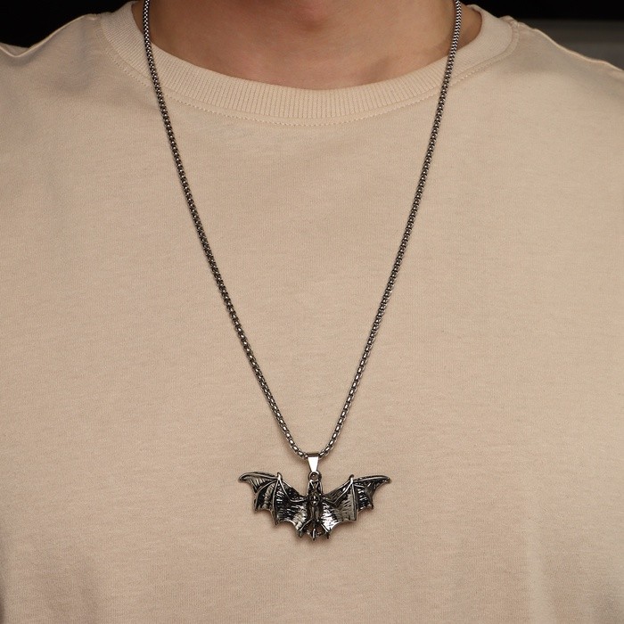 Кулон-амулет «Помпеи» летучая мышь, цвет чернёное серебро, 70 см