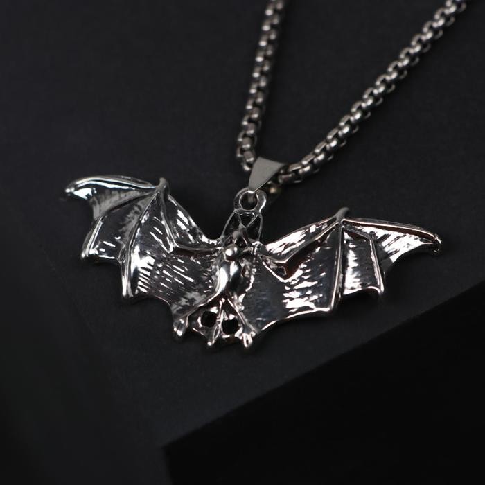 Кулон-амулет «Помпеи» летучая мышь, цвет чернёное серебро, 70 см