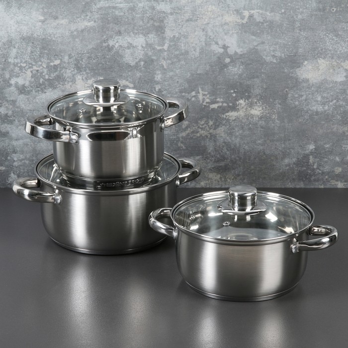 Набор кастрюль Доляна «Гретте», 3 предмета: 1,6 л, 2,3 л, 3,2 л