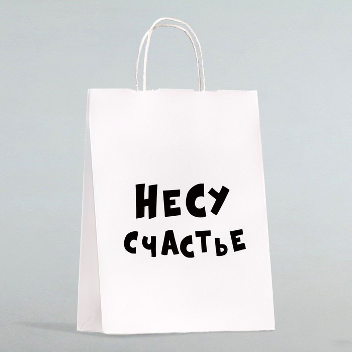Пакет подарочный крафт «Несу счастье », 24×14×28 см