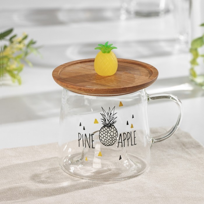 Кружка «Ананасик», 300 мл, с деревянной крышкой
