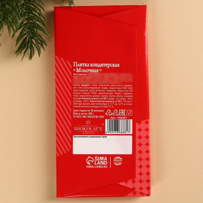 Кондитерская плитка «Новогодний шоколад», 100 г.