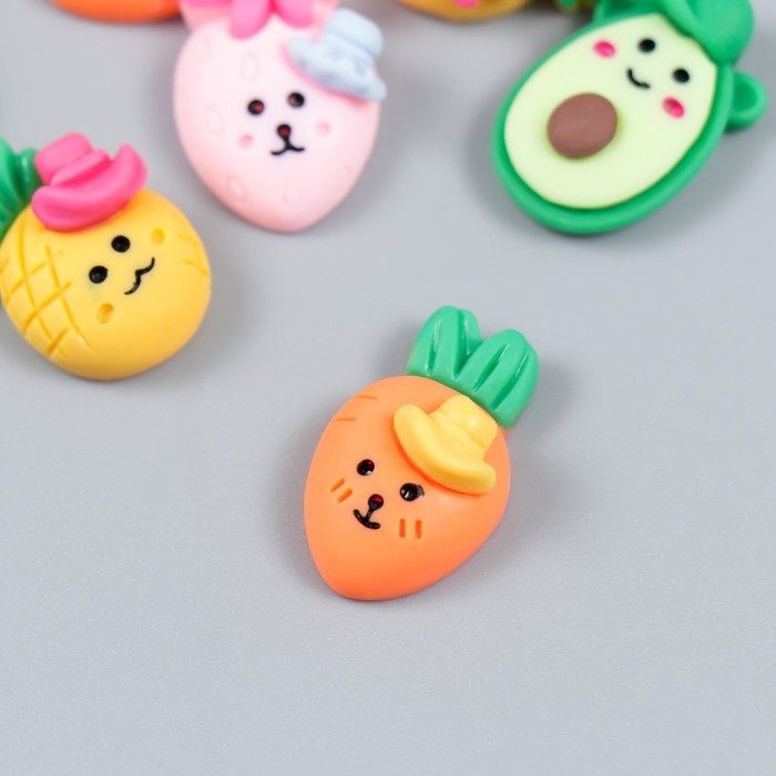 Декор для творчества пластик "Фруктики и овощи с рожицей" МИКС 1,6х1,5 см