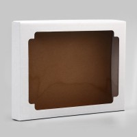 Коробка сборная, крышка-дно, с окном, белая, 26×21×4 см