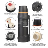 Термос Мастер К «Тропа», 2 л, с кружкой, сохраняет тепло до 12 ч, нержавеющая сталь, чёрный