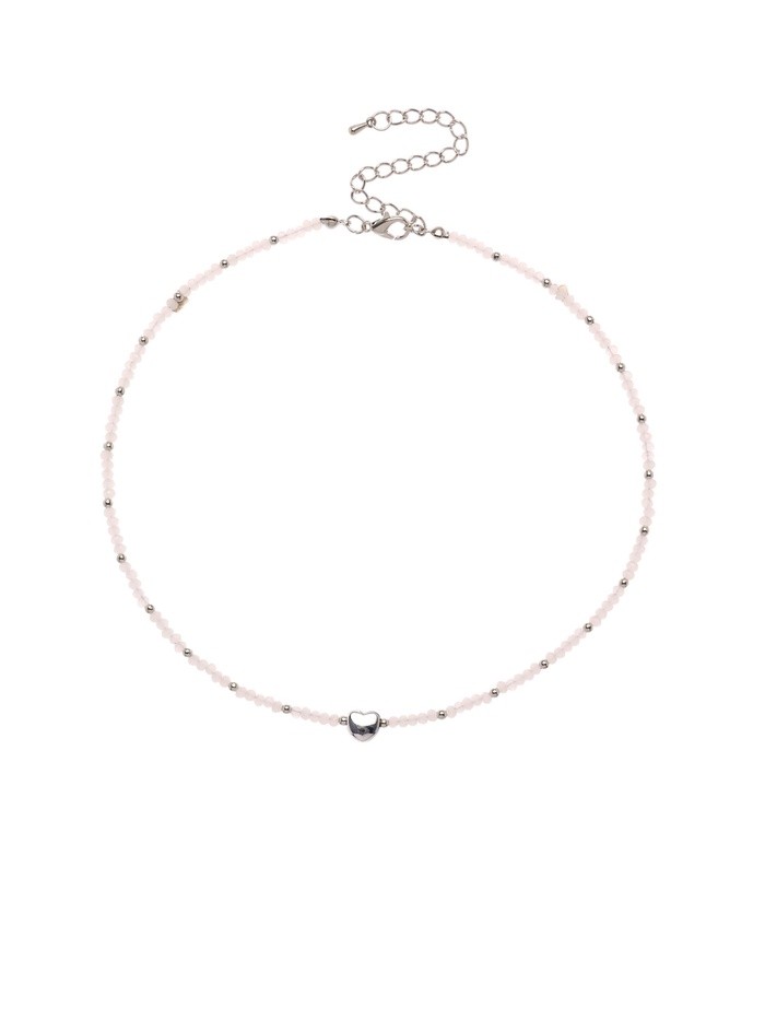 Чокер бисерный «Сердце» бусина №4, белый в серебре, 35 см