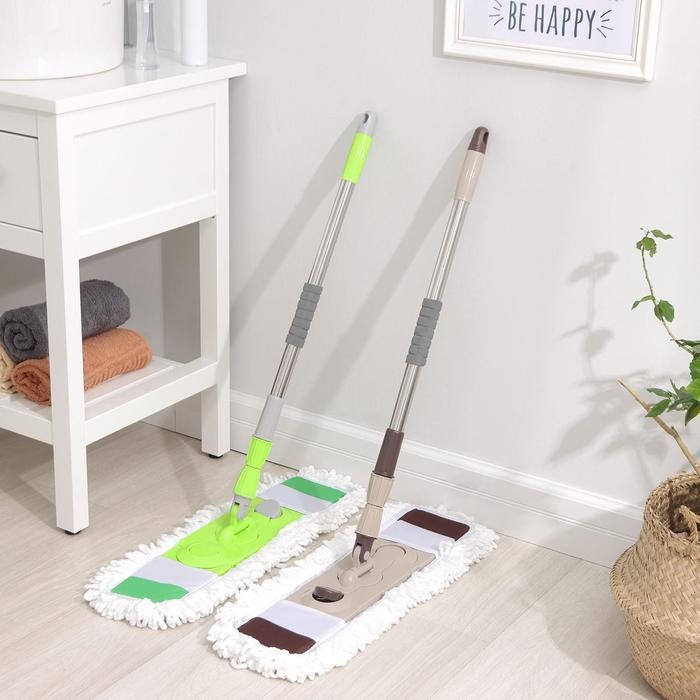 Швабра для мытья пола плоская Доляна, насадка из микрофибры 55×14 см, телескопическая стальная ручка 80-128 см, МИКС