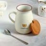 Кружка «Пэтти», 350 мл, с деревянной крышкой и ложкой, рисунок МИКС