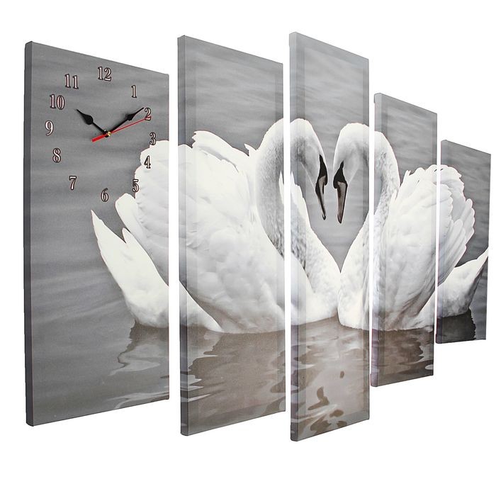 Часы настенные модульные «Пара лебедей. Хром», 80 × 140 см