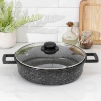 Сотейник Доляна, d=28 см, стеклянная крышка, антипригарное покрытие, цвет чёрный