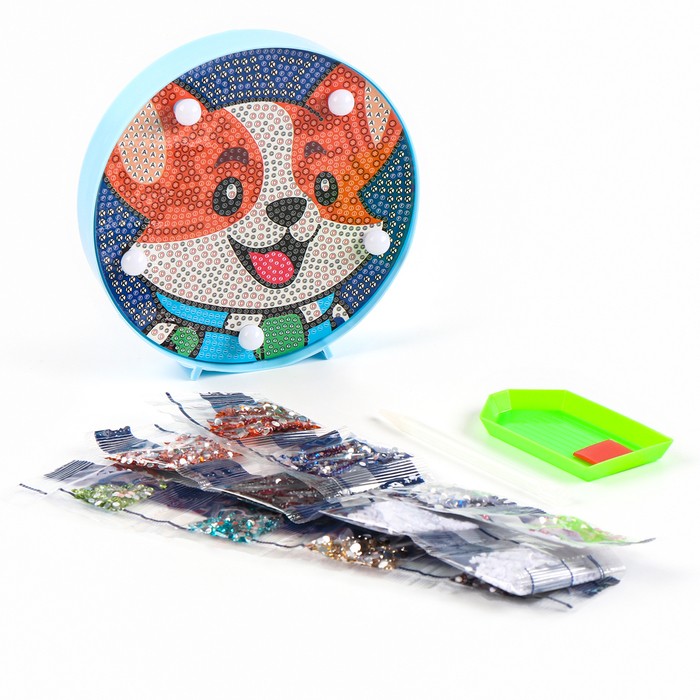 Набор для творчества. Алмазная мозаика для детей с полным заполнением на ночнике «Корги», 15 х 15 см