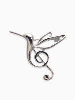 Брошь «Колибри. Скрипичный ключ», цвет серебро