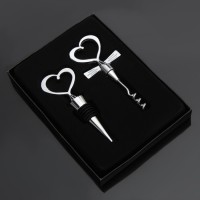 Набор для вина Доляна «Сердца», 2 предмета: штопор, пробка фигурная, нержавеющая сталь