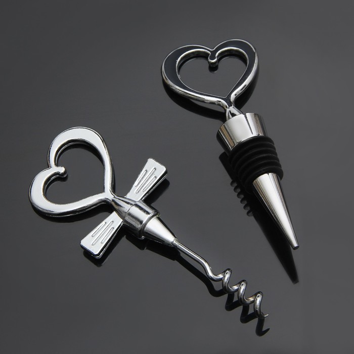 Набор для вина Доляна «Сердца», 2 предмета: штопор, пробка фигурная, нержавеющая сталь