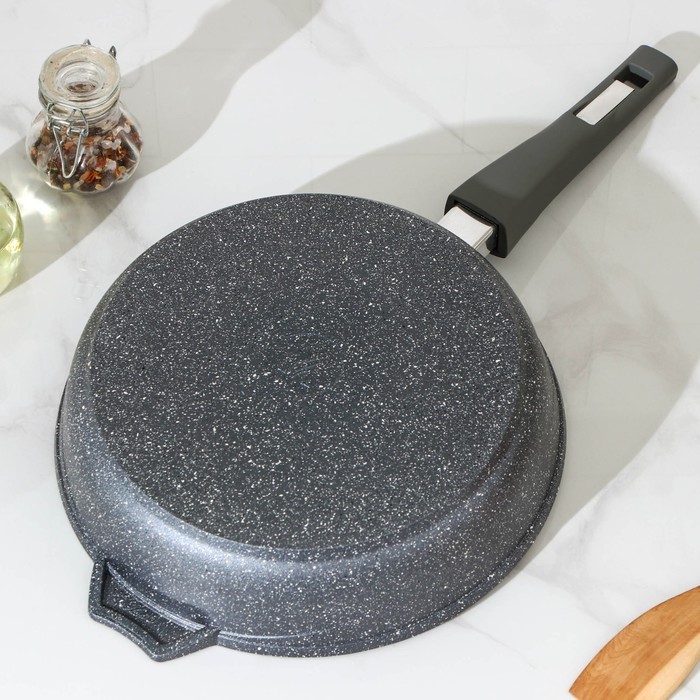 Сковорода «Гранит», d=24 см, съёмная ручка, антипригарное покрытие, стеклянная крышка, цвет серый