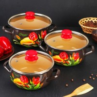 Набор кастрюль «Грациозный», 3 предмета: 1,5 л, 2 л, 3 л, стеклянные крышки, индукция, цвет коричневый