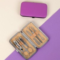 Набор маникюрный, 6 предметов, в футляре, цвет сиреневый