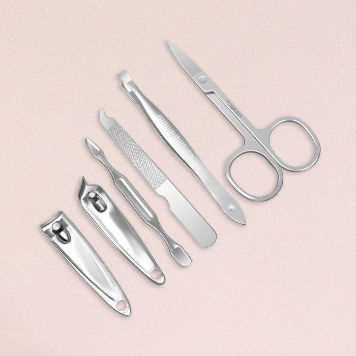 Набор маникюрный, 6 предметов, в футляре, цвет сиреневый