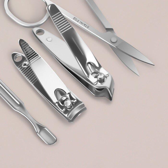 Набор маникюрный, 6 предметов, в футляре, цвет сиреневый