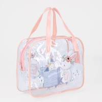 Косметичка-сумка на молнии для бассейна, с ручками, с принтом «Зайки», розовая