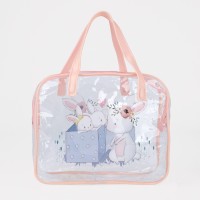 Косметичка-сумка на молнии для бассейна, с ручками, с принтом «Зайки», розовая