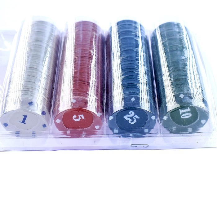 Набор фишек 200 шт, с номиналом, d-4 см, 29 х 18 см, микс