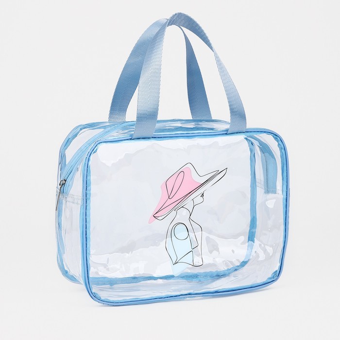 Косметичка-сумка на молнии для бассейна, с ручками, с принтом «Дама», голубая