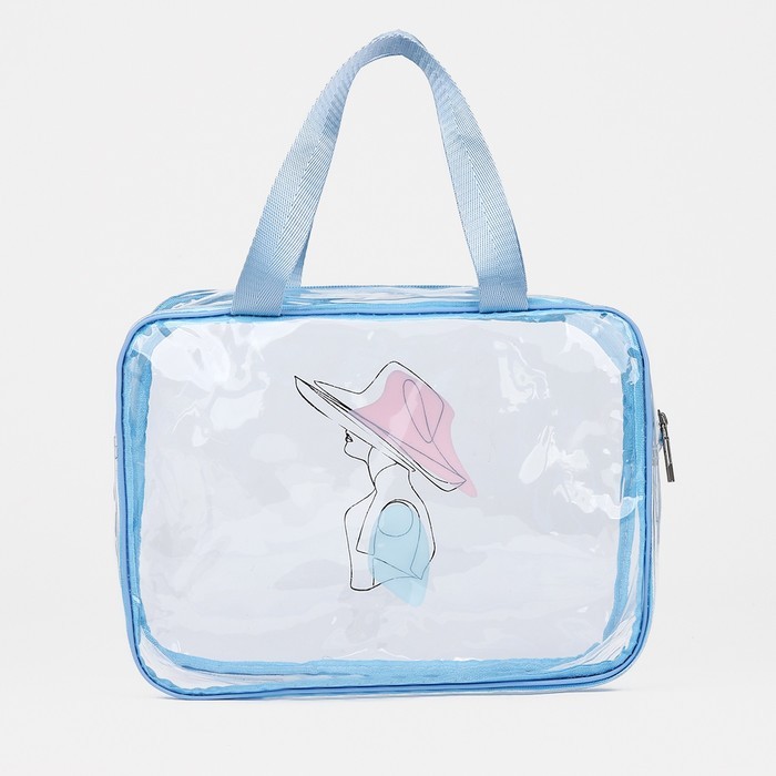 Косметичка-сумка на молнии для бассейна, с ручками, с принтом «Дама», голубая