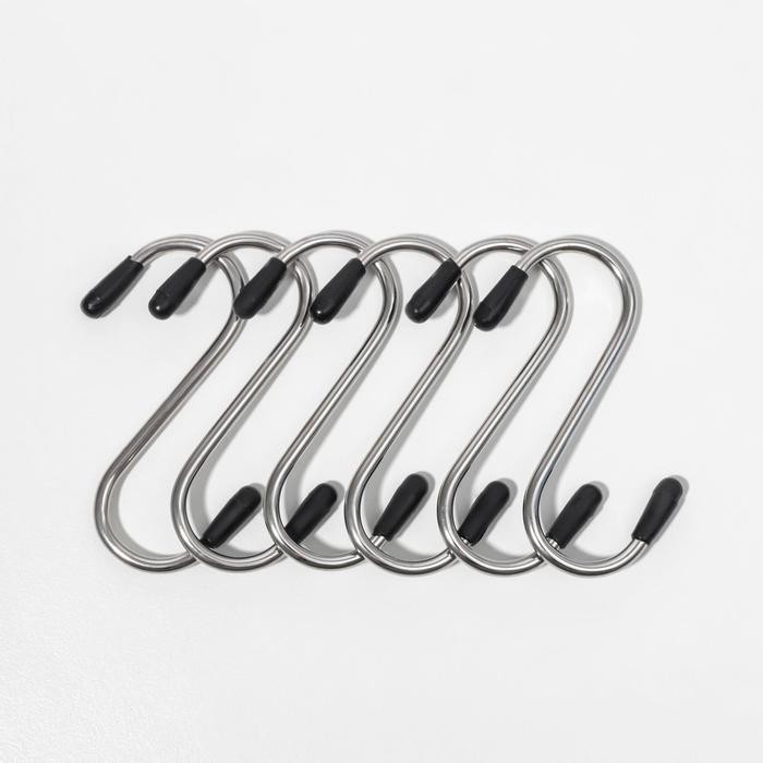 Набор крючков для рейлинга Доляна, d=1.5 см, 6 см, 6 шт., хром