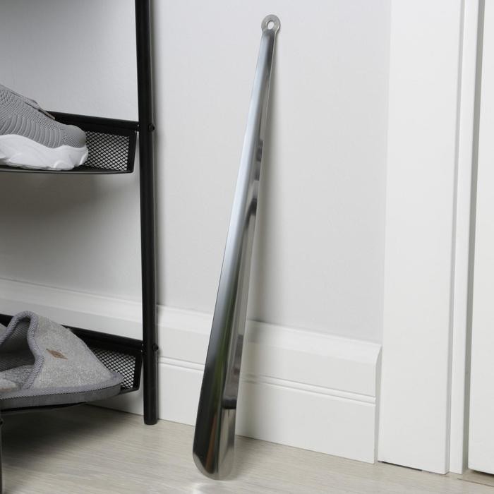 Ложка для обуви Доляна, с кольцом, металлическая, 45×4.5 см, нержавеющая сталь