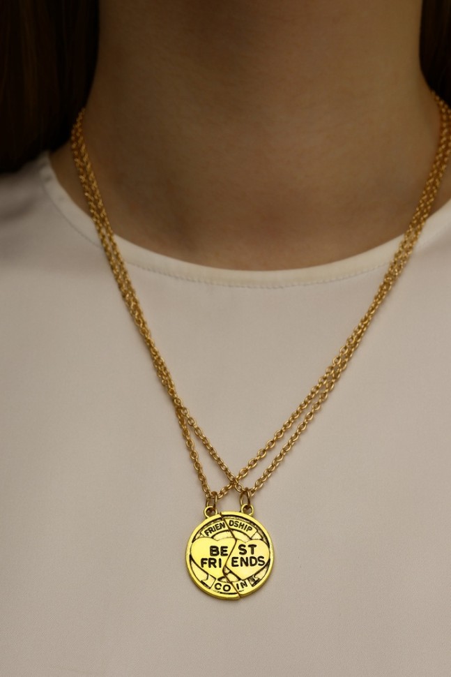 Кулоны «Неразлучники» best friends, круг, цвет чернёное золото, 47 см