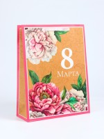 Пакет подарочный ламинированный вертикальный «С 8 Марта», L 31×40×12 см
