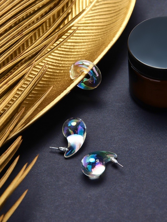 Набор серег и кафф QF «Нежность», 3 шт. капля, разноцветный в серебре