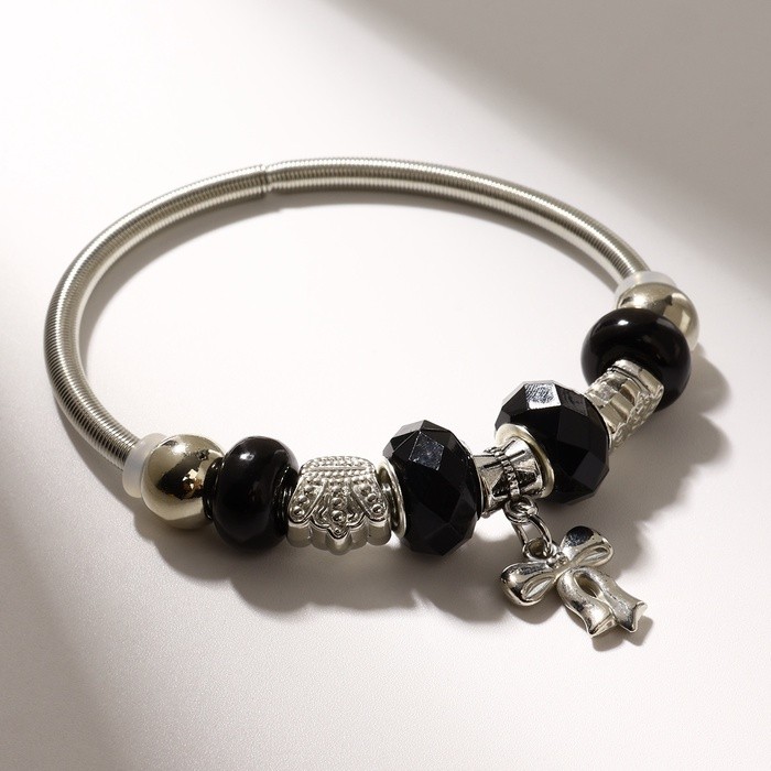 Браслет ассорти «Марджери» бант, цвет чёрный в серебре, d=6,5 см