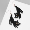 Серьги акриловые «Кот» хвостатый, цвет чёрный в золоте Серьги акриловые «Кот» хвостатый, цвет чёрный в золоте