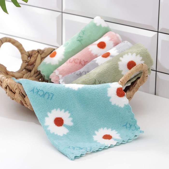 Салфетка для уборки махровая Доляна «Ромашки», 30×30 см, микрофибра, цвет МИКС