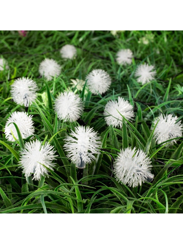 Гирлянда «Нить», 4.5 м, с насадками «Ёжики», IP44, 30 LED, 2 режима, солнечная батарея, тёмная нить, свечение синие/фиолетовое/розовое