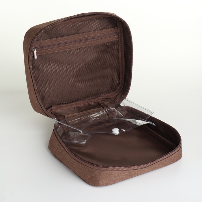 Косметичка - органайзер дорожная на молнии, с карманом, коричневая