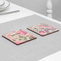 Подставка деревянная под кружку Доляна Paris, 2 шт, 9,5×9,5 см