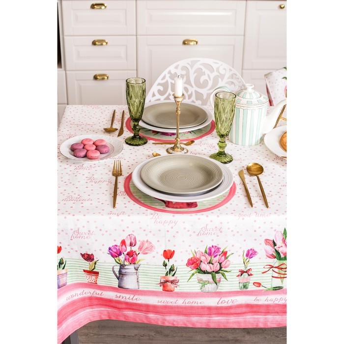 Скатерть "Этель" Тюльпаны 180х147 см, 100% хлопок, репс 210 гр/м2