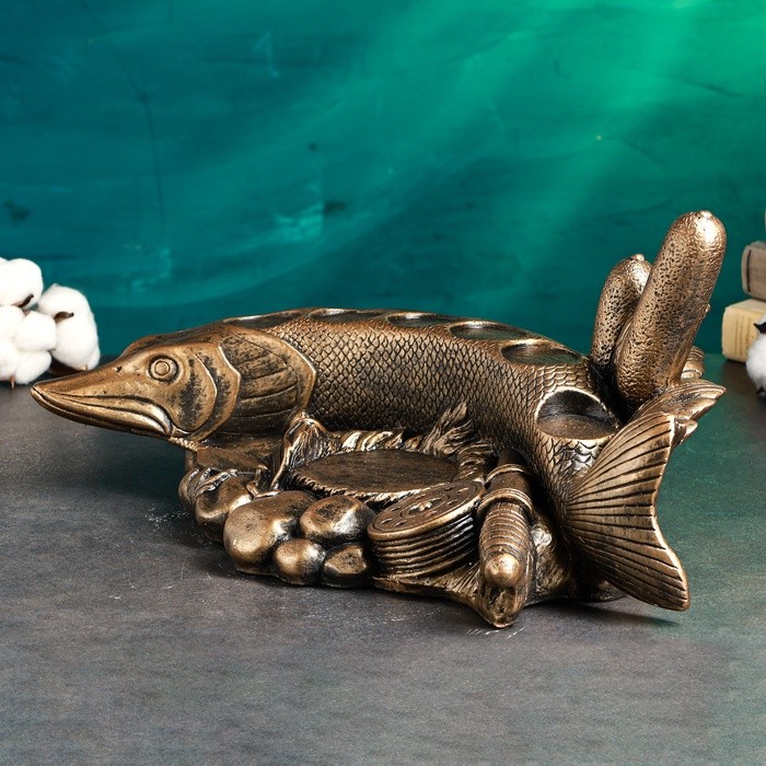 Подставка для бутылки «Рыба Щука», 46×26×22 см, бронза