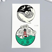 Татуировка на тело фосфорная "Животные и кит" МИКС 12х7,5 см