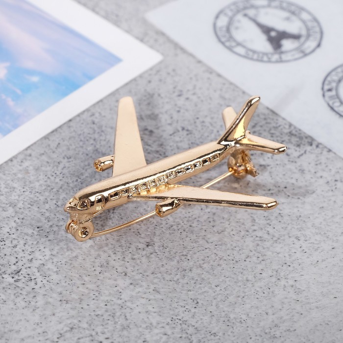 Брошь «Самолёт» цвет золото