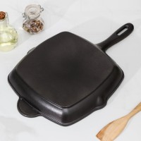 Сковорода-гриль «Гриль глубокий», 28×5,5 см, 2 слива, пластиковая ручка, цвет чёрный